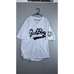 Bad Boy Shirt Mens 3XL White Pinstripe Short Sleeve Button Biggie 10 Jersey